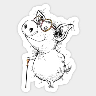Dapper Little Piggy with Very Smart Glasses Sticker